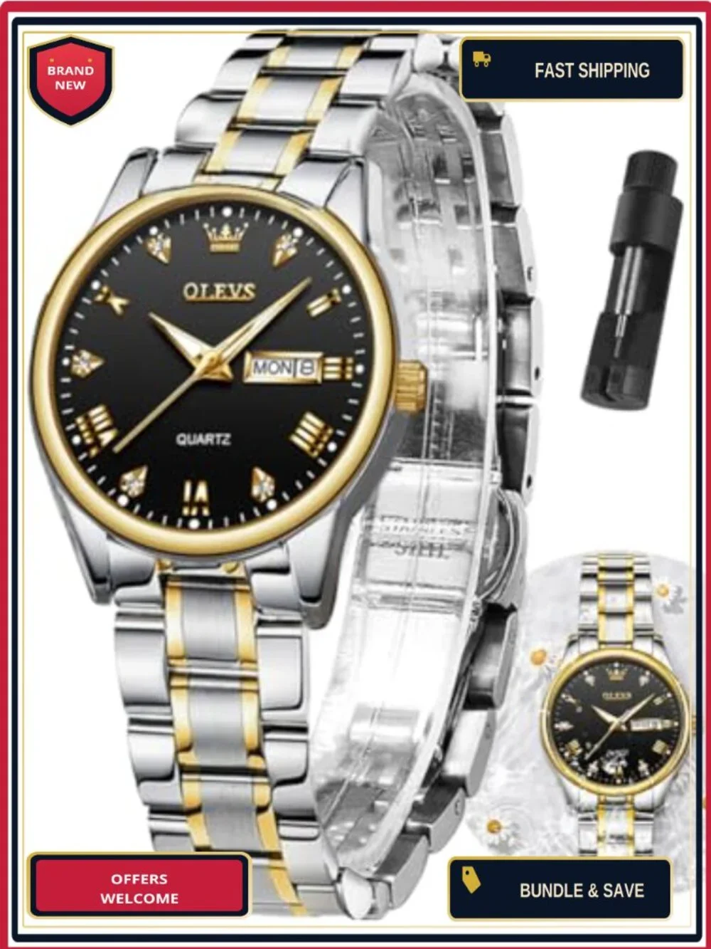 Women's Wrist Watch Stainless Steel Bracelet Stretch Band Water Resistant